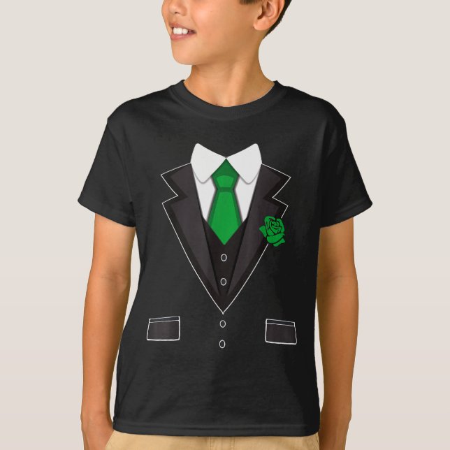 T-shirt Tuxedo Costume Green Rose Tie Funny St. Patrick's  (Devant)