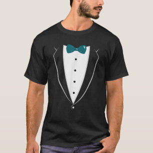 T-shirt Tuxedo Noir Et Blanc Avec cravate Bow Turquoise No