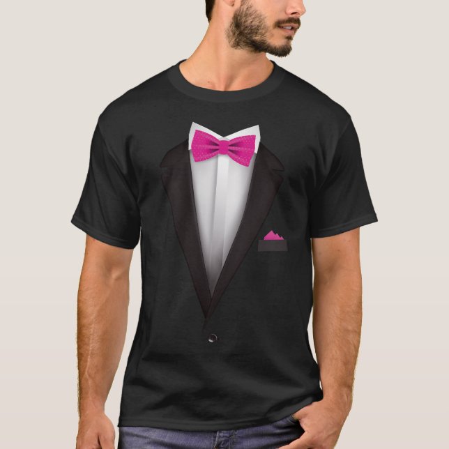 T-shirt Tuxedo  with Pink Bowtie For Weddings (Devant)