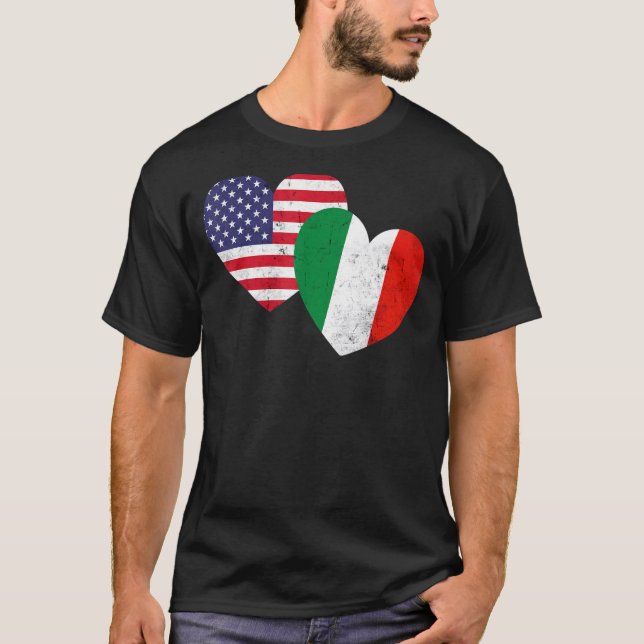 T-shirt Twin Hearts Italie États-Unis drapeaux désespérés  (Devant)