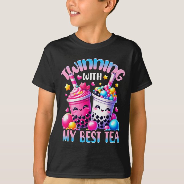 T-shirt Twinning With My Tea Bubble Tea Boba Ie Friendship (Devant)
