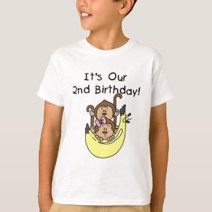 T-shirt Twins Monkey Boy and Girl 2e anniversaire