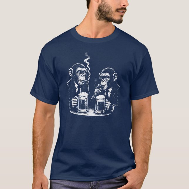 T-shirt two chimps are smoking and drinking beer  (Devant)