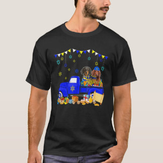 T-shirt Two Hanukkah Dachshunds On Pickup Truck With Menor