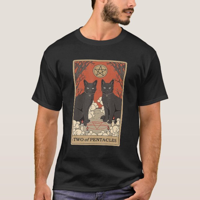 T-shirt Two Of Pentacles Tarot Card Cat (Devant)