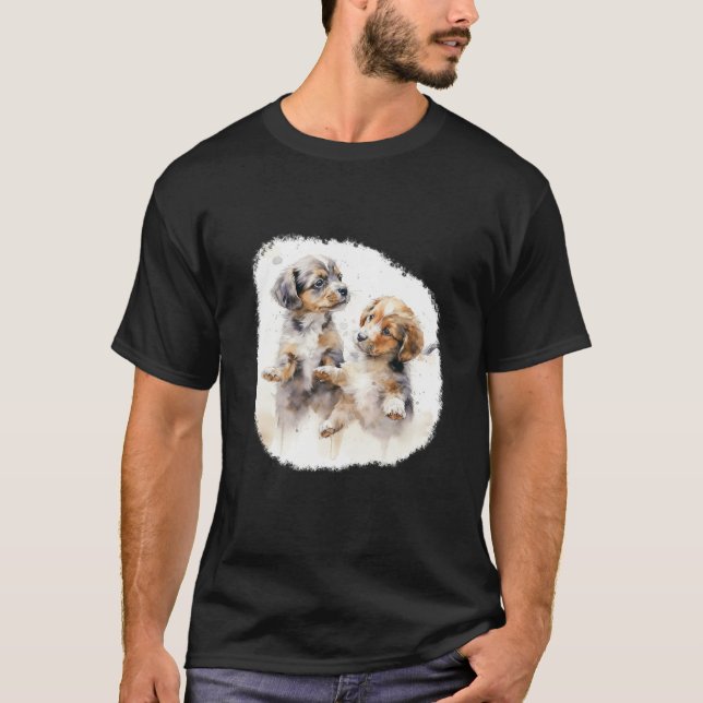 T-shirt Two puppies in watercolour style (Devant)