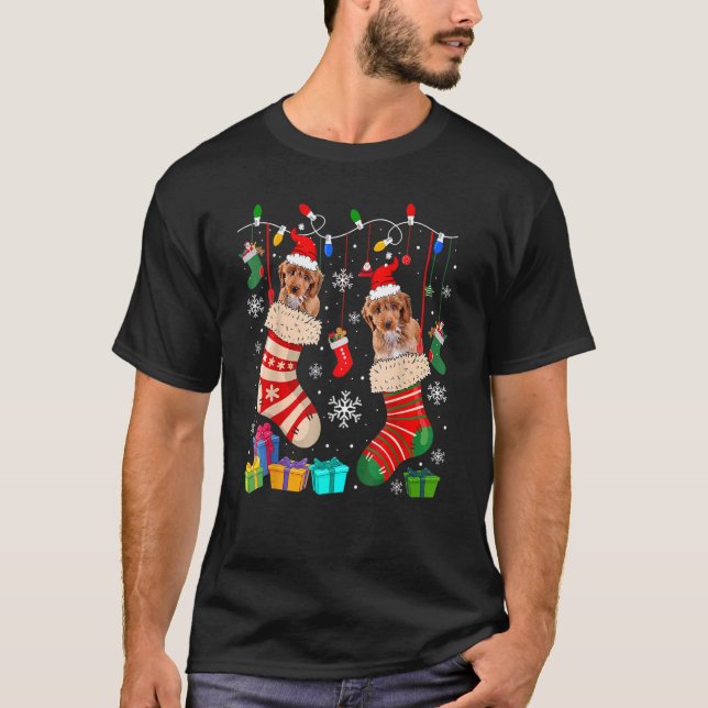 T-shirt Two Santa Cockapoo Dogs In Christmas Socks Dog  Ow (Devant)