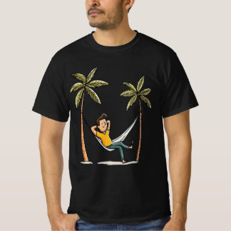 T-shirt Type Heureux Dans Une Toile Tendue Sur La Plage Va