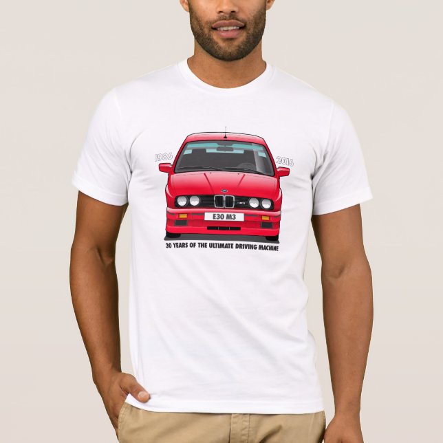 T-shirt Type noir (rouge) d'anniversaire de m3 de BMW E30 (Devant)