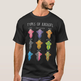 T-shirt Types D'Axolotl Axolotls Du Monde Cute Kawaii