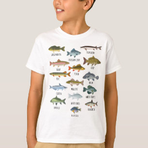 T-shirt Types De Pêche Au Poisson D'Eau Douce