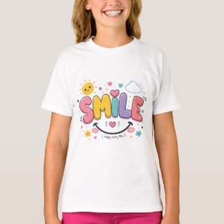 T-shirt Typographie artistique de sourire mignon - Heureux