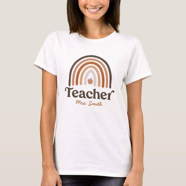 T-shirt Typographie de Cute Boho| Enseignant Rainbow moder (Devant)