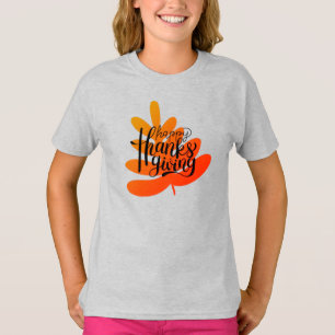 T-shirt Typographie De L'Action De Grâce Avec Feuille D'Au