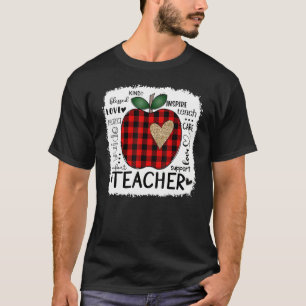 T-shirt Typographie de l'enseignant Apple Red Plaid Valent