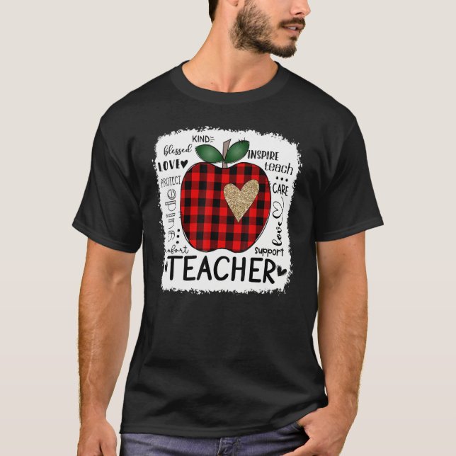 T-shirt Typographie de l'enseignant Apple Red Plaid Valent (Devant)