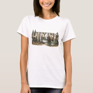 T-shirt Typographie de randonnée avec montagnes, arbres et