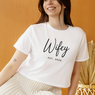 T-shirt Typographie de script noir Wifey Année d'établisse