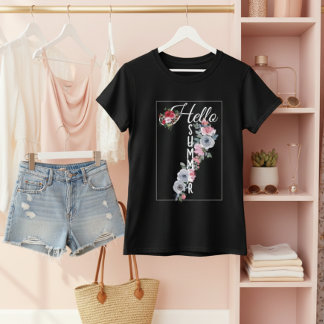 T-shirt Typographie florale aquarelle personnalisée Bonjou
