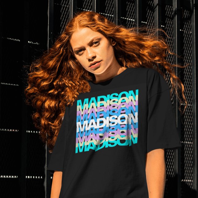T-shirt Typographie moderne | Nom personnalisé Pastel Holo (Créateur téléchargé)