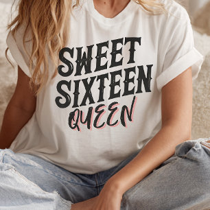 T-shirt Typographie noir et blanc sweet sixteen Queen Bold