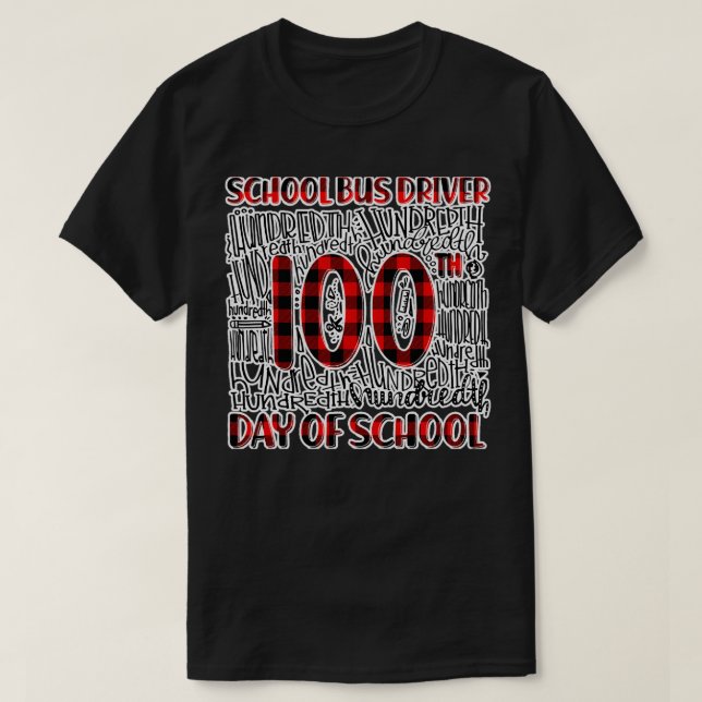 T-shirt Typographie Rouge Plaid 100e Jour De (Design devant)