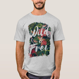 T-shirt Typographie sauvage et libre oiseaux et fleurs top