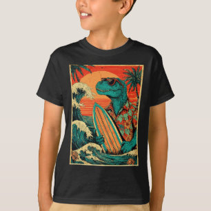 T-shirt Tyrannosaurus Rétro Surfing Été Hawaïen Dinosaure
