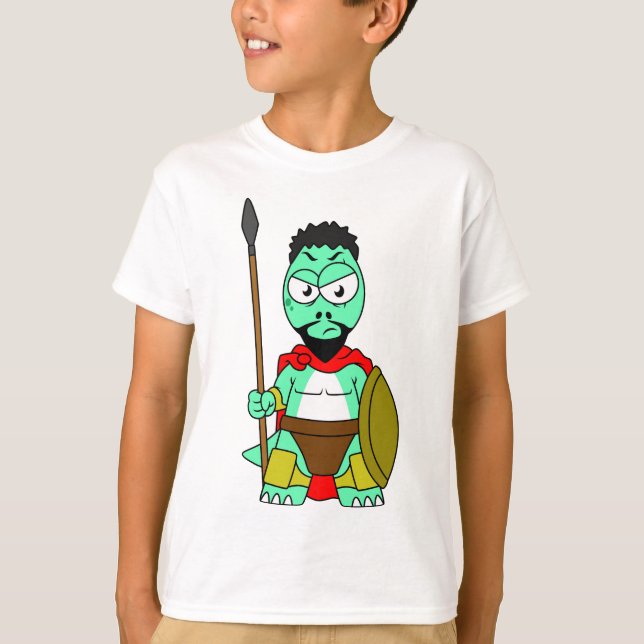 T-shirt Tyrannosaurus Rex Habillé Comme Leonidas. (Devant)