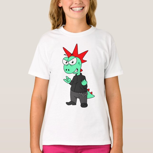 T-shirt Tyrannosaurus Rex Habillé Comme Un Punk. (Devant)