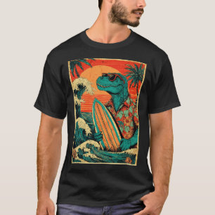 T-shirt Tyrannosaurus Surfant Rétro Été Hawaïen Dinosaure