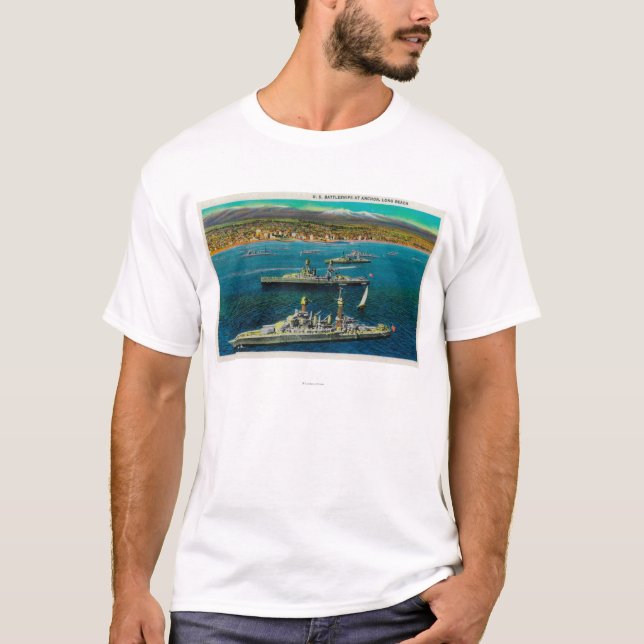 T-shirt U.S. Cuirassés ancrés à Long Beach (Devant)