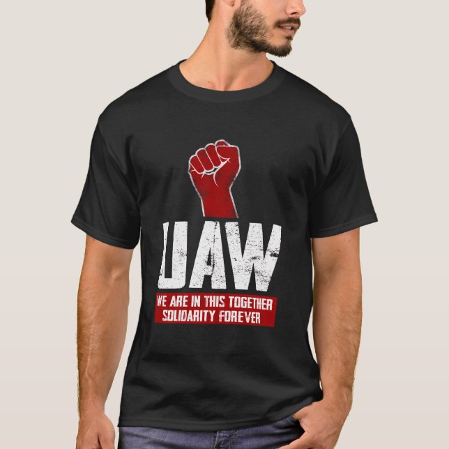 T-shirt Uaw On Strike Red Tee Syndicat Syndicat De L'Auto  (Devant)