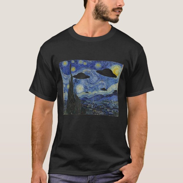 T-shirt UFO Alien Starry Night Van Gogh New Jersey Drones (Devant)