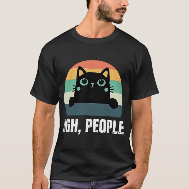 T-shirt Ugh People Chat Noir Retro Style Anti-Intro Social (Devant)