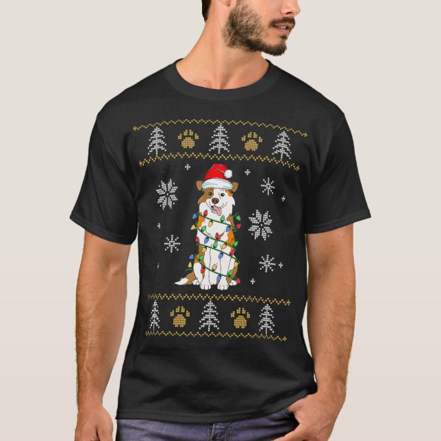 T-shirt Ugly Christmas Australian Shepherd Family Xmas Aus (Devant)