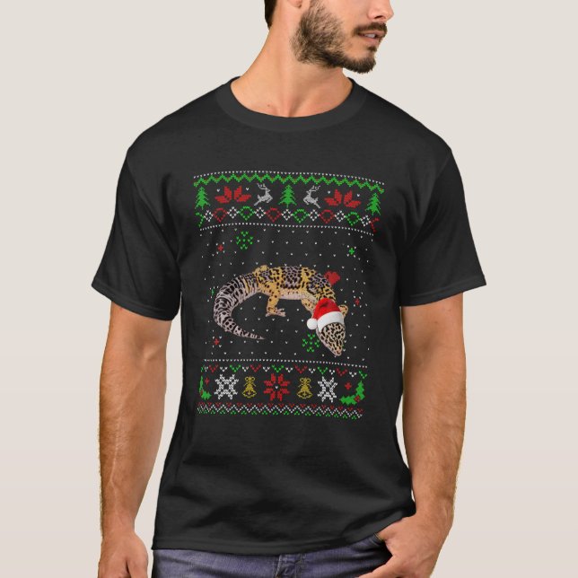 T-shirt Ugly Christmas Pajama Sweater Leopard Gecko Animal (Devant)