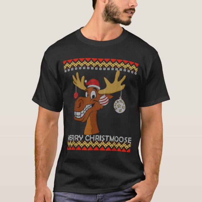 T-shirt Ugly Christmas Sweater I Merry Christmoose Funny M (Devant)
