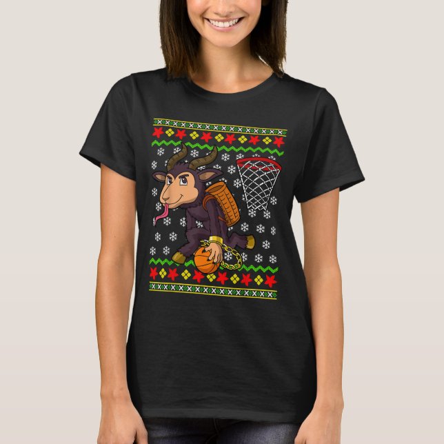T-shirt Ugly Christmas Sweater Pattern Kids Krampus Basket (Devant)