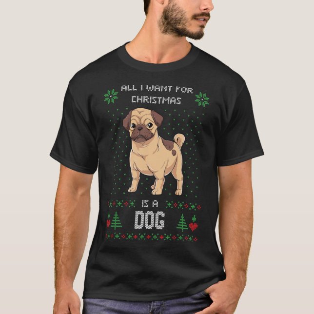 T-shirt Ugly Christmas Sweater Pug Ugly Sweater Dog  (Devant)