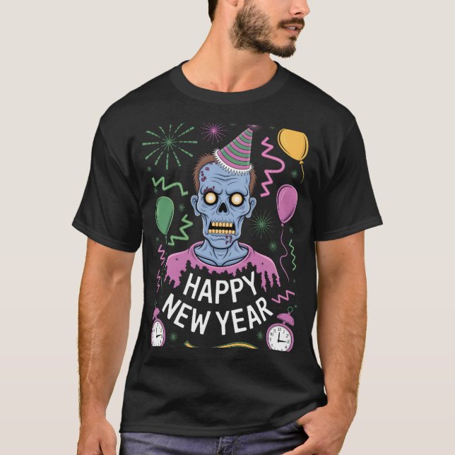 T-shirt Ugly New Year Zombie Party Disaster (Devant)
