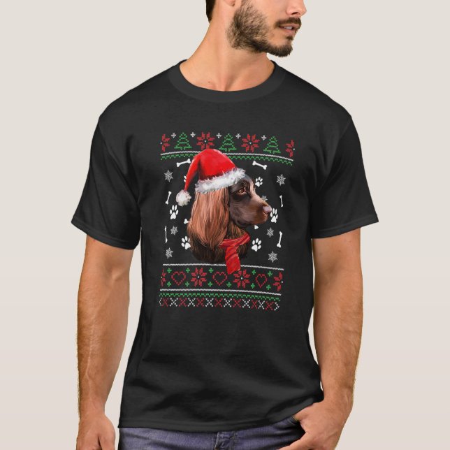 T-shirt Ugly Sweater Christmas Boykin Spaniel Santa Hat Pa (Devant)