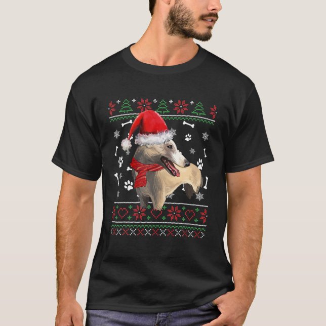 T-shirt Ugly Sweater Christmas Whippet Dog Santa Hat Pajam (Devant)