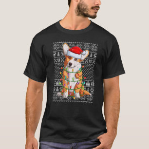 T-shirt Ugly Sweater Style Xmas Lights Santa Corgi Dog Chr
