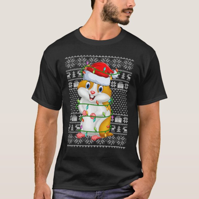 T-shirt Ugly Sweater Style Xmas Lights Santa Hamster Chris (Devant)