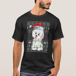 T-shirt Ugly Sweater Style Xmas Lights Santa Havanese Dog 