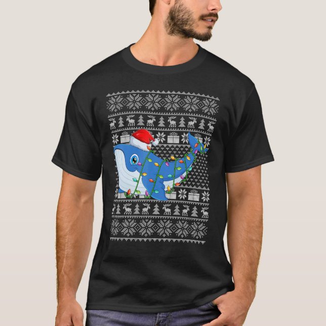 T-shirt Ugly Sweater Style Xmas Lights Santa Whale Christm (Devant)