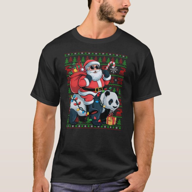 T-shirt Ugly Xmas Lights Funny Santa Riding Panda Christma (Devant)