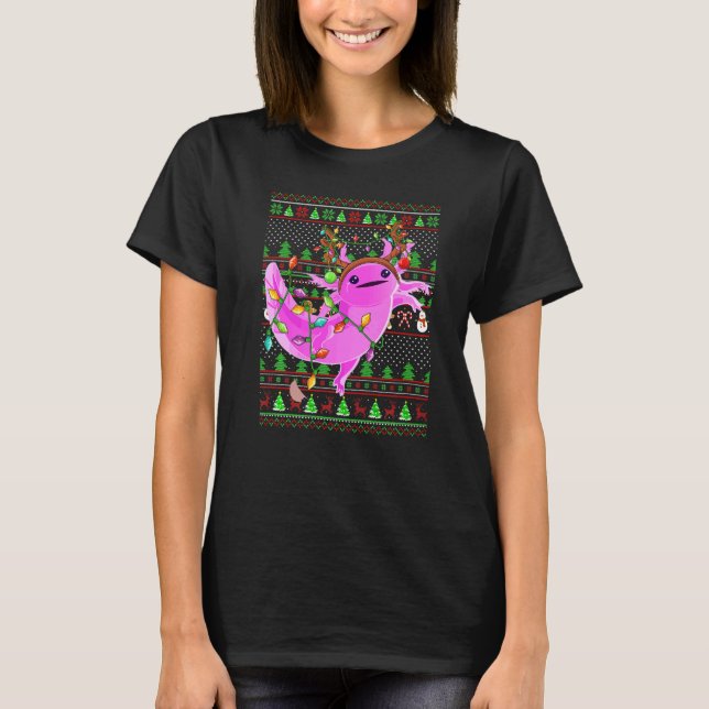 T-shirt Ugly Xmas Sweater Style Lighting Axolotl Christmas (Devant)