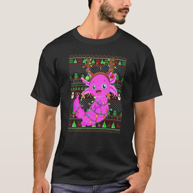 T-shirt Ugly Xmas Sweater Style Lighting Axolotl Christmas (Devant)